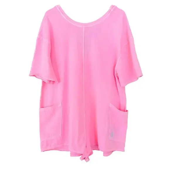 Free People Movement Hot Shot Tee Romper Pink Lemonade Size Medium - Picture 3 of 13